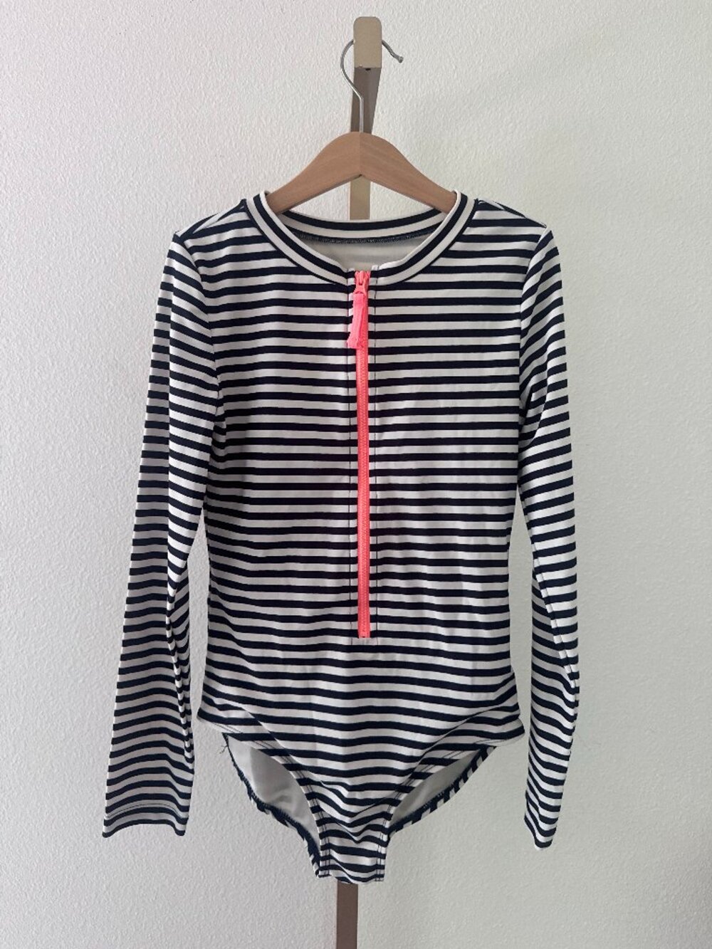 Gap Kids Girls One Piece Swimsuit Rashguard Zip Front Navy White Stripe Large